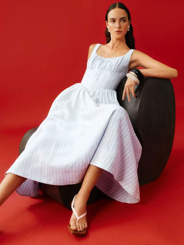 Balia Linen Dress - Swan Stripe