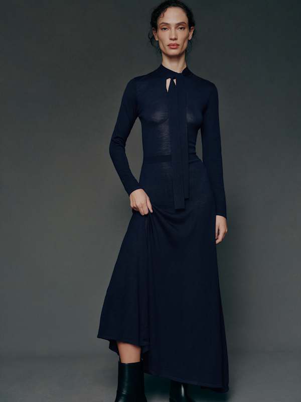 Leona Regenerative Merino Wool Sweater Dress - Navy