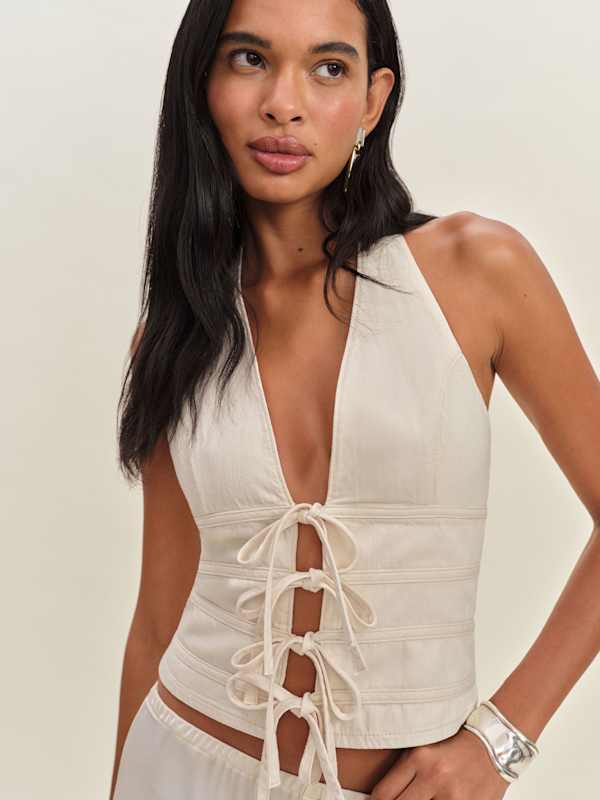 Kyleigh Denim Halter Top - Fior Di Latte