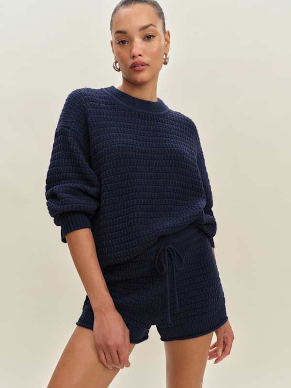 Collie Oversized Cotton Crew - Navy