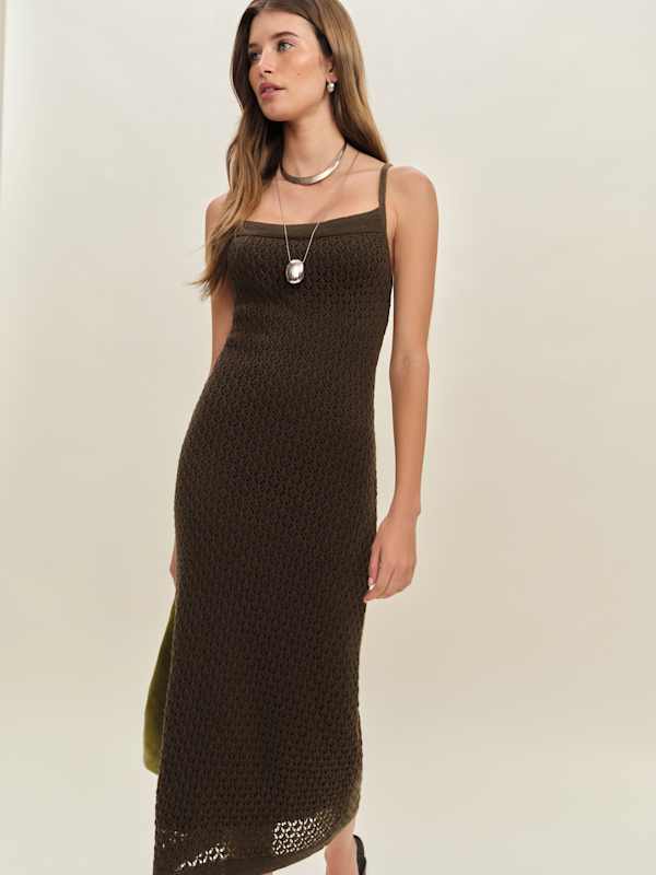 Demi Linen Cotton Sweater Dress - Espresso